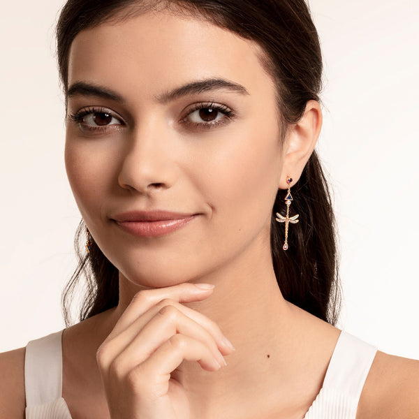 Brinco Libélula Longo em Ouro 18K