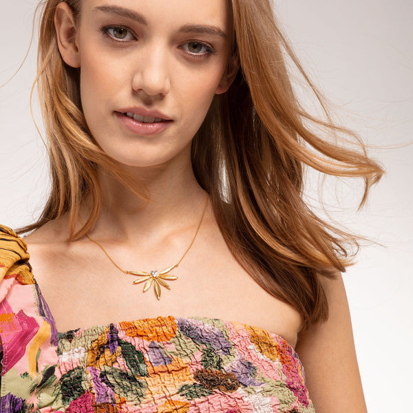 Colar Folhas Banhado a  Ouro 18K