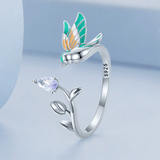 Conjunto Beija-Flor - Par de Brincos e Anel  - Prata 925 e Zircônia