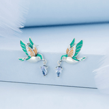 Conjunto Beija-Flor - Par de Brincos e Anel  - Prata 925 e Zircônia