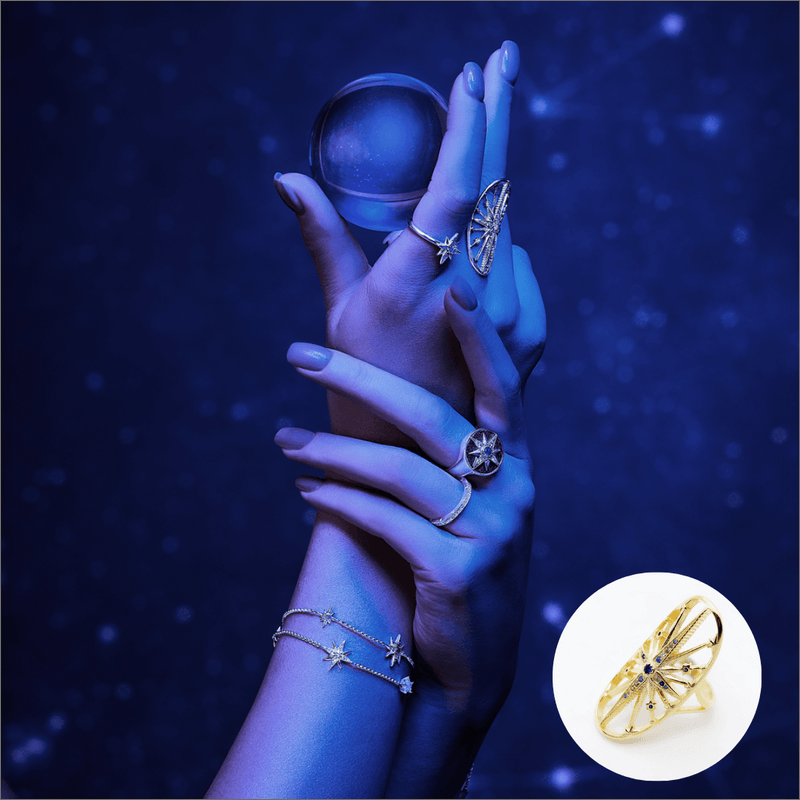 Anel Estrela Banho Ouro 18K e Zircônias