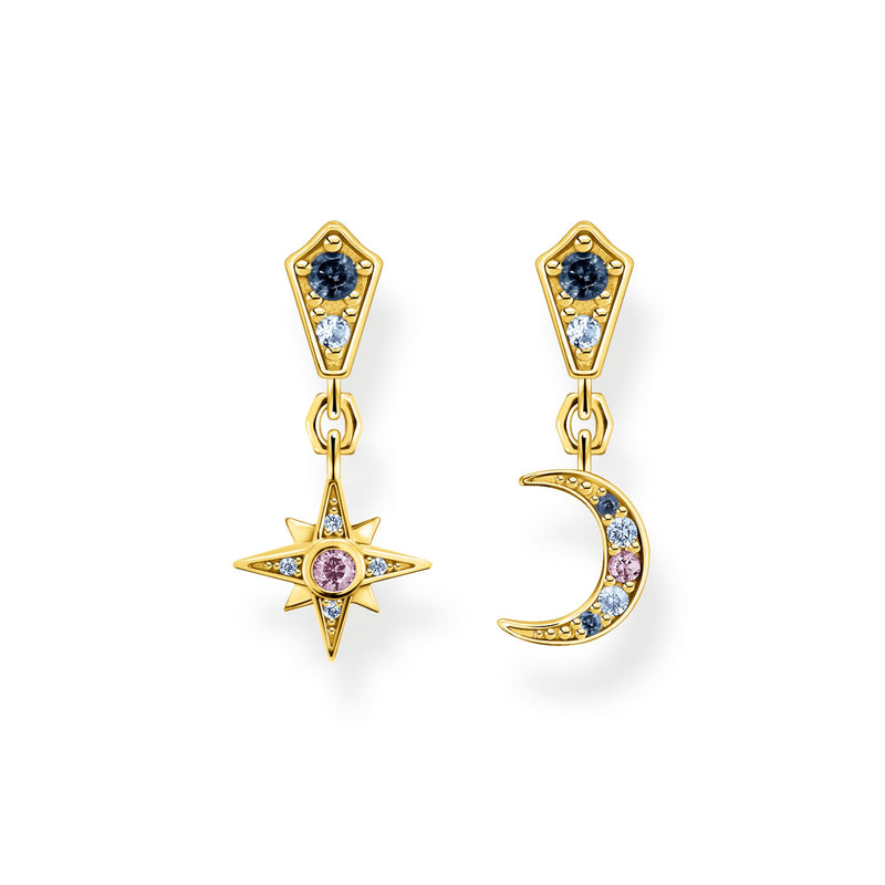 Brincos Longos Estrela e Lua - Banho Ouro 18K