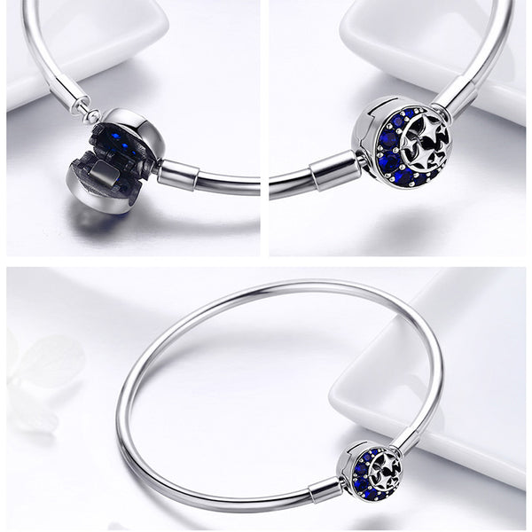 Pulseira Lua e Estrela Azul - Prata e Zircônias