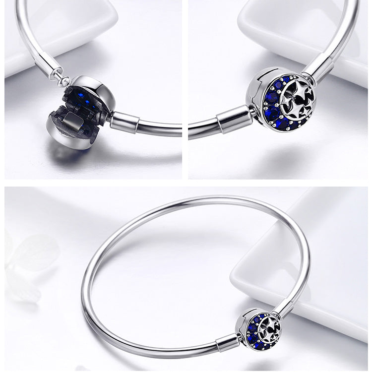 Pulseira Lua e Estrela Azul - Prata e Zircônias