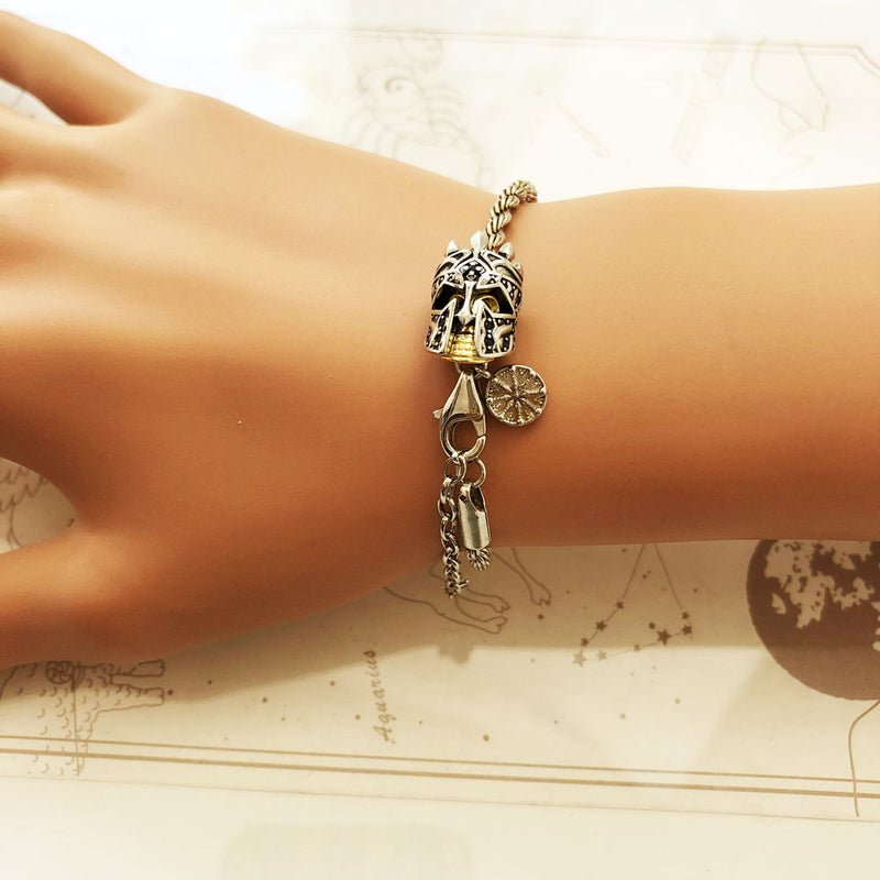 Pulseira com Elmo Caveira em Prata 925