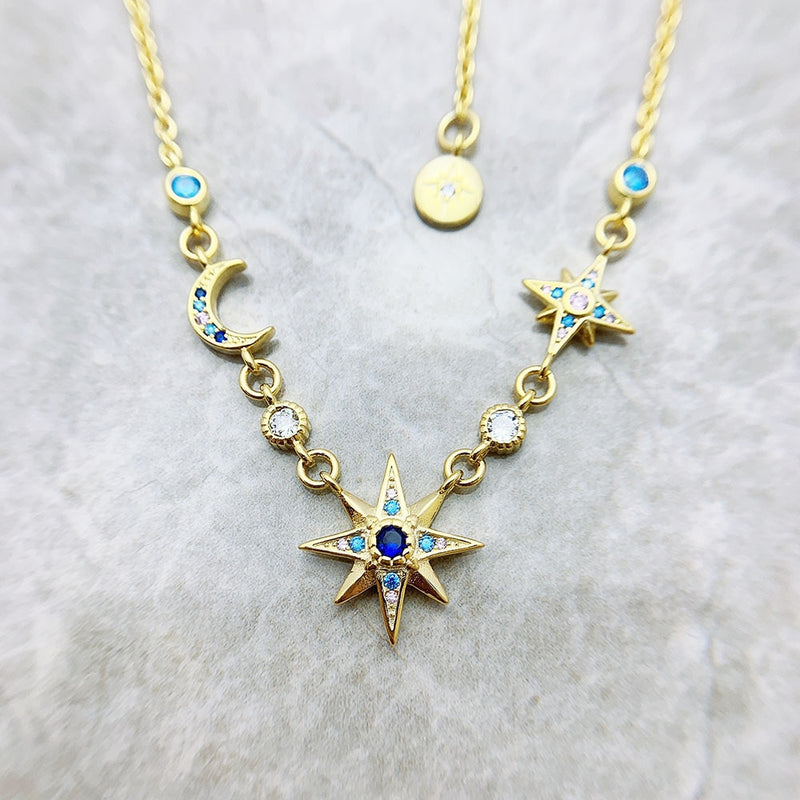 Colar Realeza Estrela e Lua Ouro