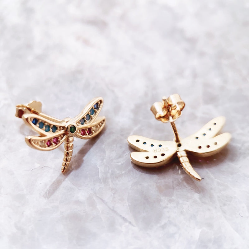 Brinco Libélula em Ouro 18K e Zircônias