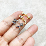 Brincos Longos Estrela e Lua - Banho Ouro 18K